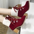 thumbnail image 2 of jsaierl Snow Booties Women's Solid Color Lace Up Ankle Boots Low Heel Comfy Fleece Suede Booties, 2 of 3