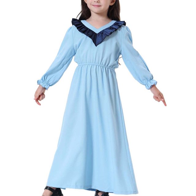 XZNGL Long Sleeve Dress for Girls Muslim Long Dress Medium Big Girls Long Sleeve V Neck Colorblock Dress Girls Long Sleeve Dress Girls Long Dress V Neck Dress