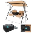 thumbnail image 2 of Gymax 2-Person Canopy Porch Swing Padded Chair Cooler Bag Rotatable Tray Beige, 2 of 10