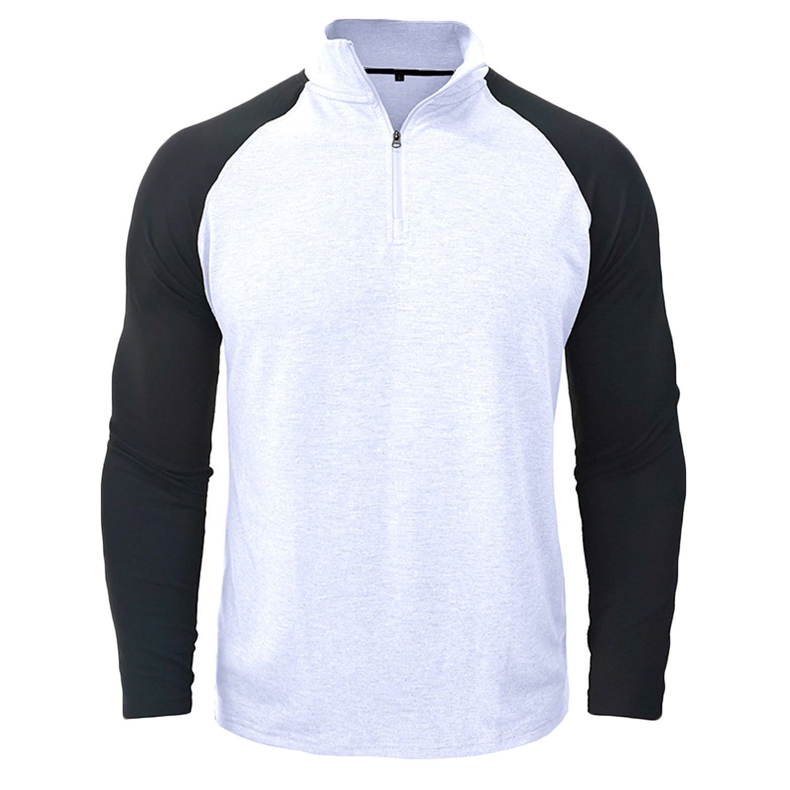 Yuyuzo Men Gym Tops Tees Workout Shirts 1/3 Zipper Neck Long Sleeve Solid Color Patchwork Pullover Golf Blouse