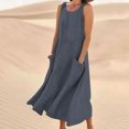 thumbnail image 1 of Jsaierl Robes d'Été pour Femmes 2024 Décontractées Boho Robe Soleil Col Rond Sans Manches Plage Vacances Robes Maxi avec Poches, 1 of 5