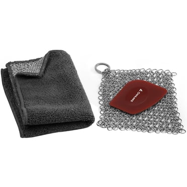 Coghlan's 3-Piece Cast Iron Cleaning Kit: Chainmail Scrubber, Polycarbonate Scraper & Dual Cloth