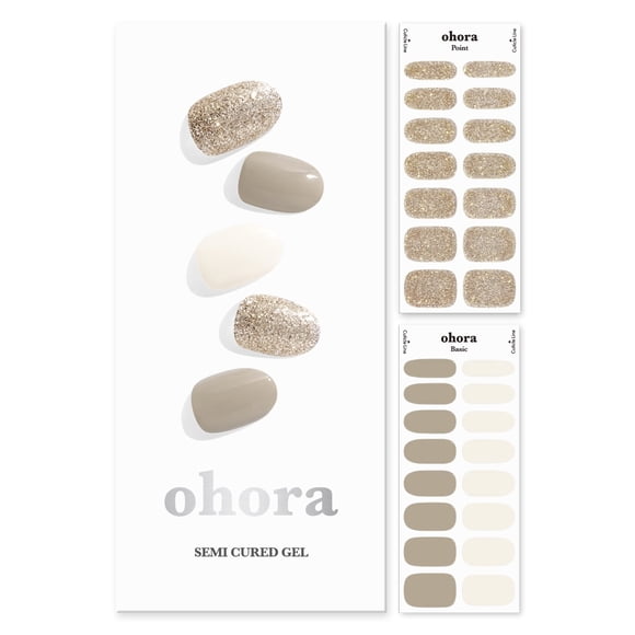 ohora Semi Cured Gel Nail Strips (N Gold Coast) - Brown Glitter Works with Any UV/LED Nail Lamps Salon-Quality Long Lasting Easy to Apply & Remove - Includes 2 Prep Pads Nail File & Wooden Stick
