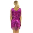 thumbnail image 4 of iEFiEL Robe Mini à Sequins Brillants à Franges pour Femmes en Faux Cuir Col en V Sans Manches Tenue de Danse Samba Rose TTG, 4 of 6