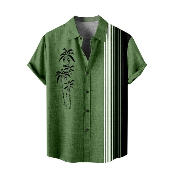 Ketyyh-chn99 Dress Shirt for Men Fall Clothes Men's Floral Shirts Button Down Tropical Holiday Beach Shirts Green,2XL