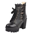 thumbnail image 1 of CEHVOM 2021 Automne et Hiver Nouvelles Bottines Courtes en Cuir à Bout Rond à Semelle Épaisse Style Britannique pour Femmes, 1 of 8