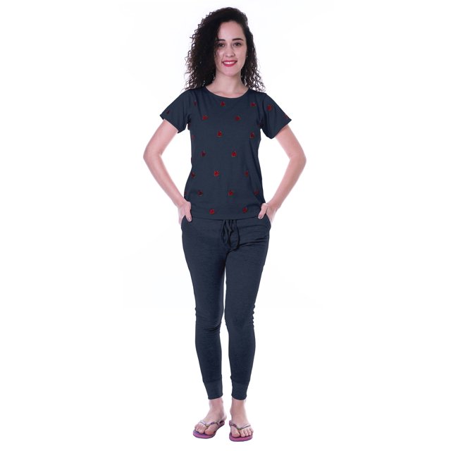 Moomaya Ensemble de Vêtements de Nuit Broderie Pastèque Pyjamas Slimfit 2 Pcs Set