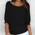 thumbnail image 1 of Qertyioot Chandail pour Femme Grande Taille Col Rond Tricot Élégant Manches 3/4 Chemise Confortable, 1 of 6