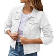thumbnail image 1 of Women's Basic Solid Color Button Down Denim Cotton Jacket With Pockets Denim Jacket Coat, 1 of 6