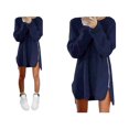 thumbnail image 1 of MesaSe Robe Chandail à Manches Longues Col Rond pour Femmes Ourlet Haut-Bas Fermeture Éclair Latérale Robe Tricotée Ample, 1 of 3