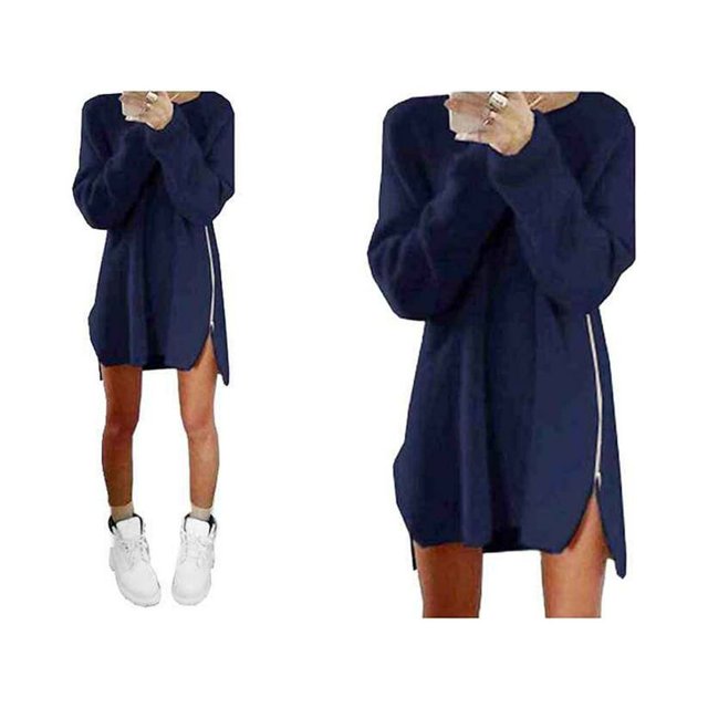 MesaSe Robe Chandail à Manches Longues Col Rond pour Femmes Ourlet Haut-Bas Fermeture Éclair Latérale Robe Tricotée Ample