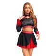thumbnail image 1 of Aislor Womens Shiny Rhinestone Cheerleading Uniform 2 Piece Set Long Sleeve Crop Top & Skirt For Dance Red M, 1 of 6