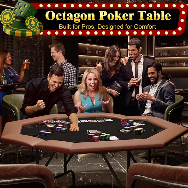 Royalbelle Professional Foldable Octagon Poker Table for 8 Players, Black Felt