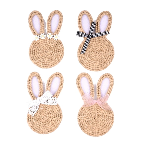 Woven Rope Rabbit Easter Party Placemats Insulation Mats Handmade Woven 4 Piece .