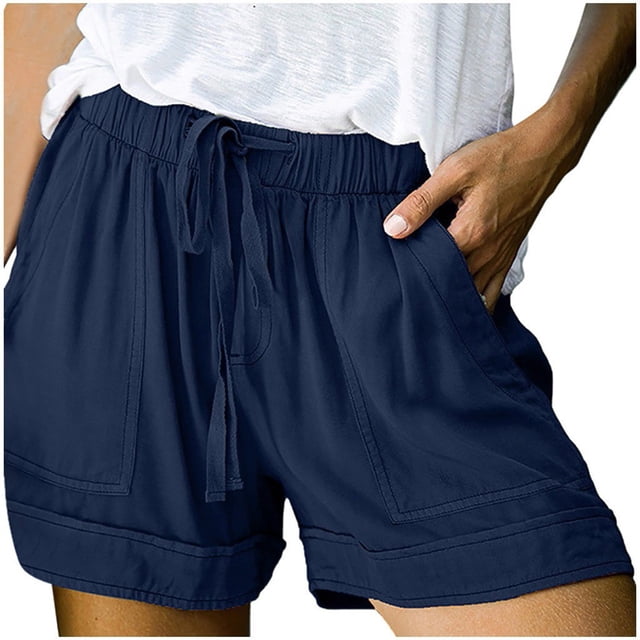 Fsgntruao Womens Plus Size Comfy Drawstring Casual Elastic Waist Pocket Loose Shorts Pants