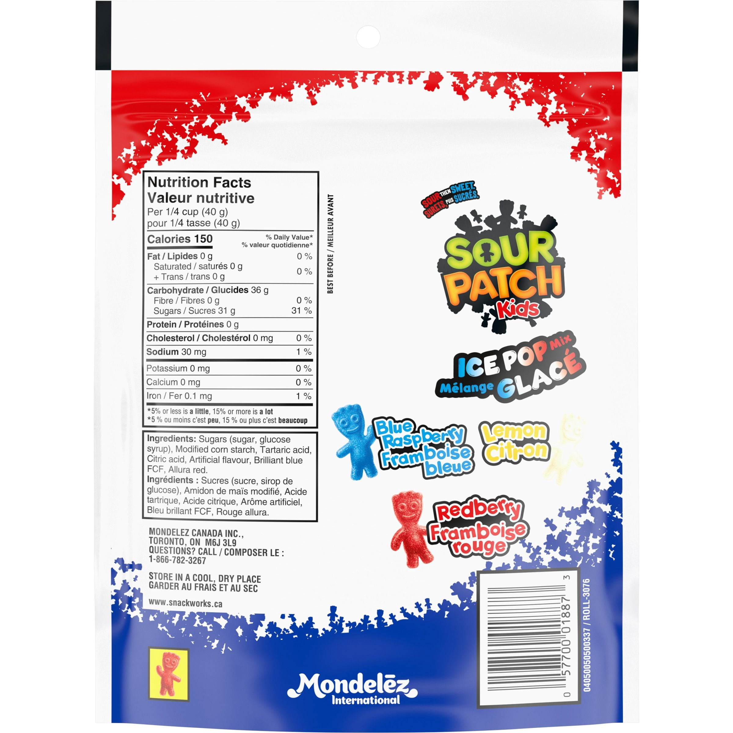 Friandise SOUR PATCH KIDS, Mélange glacé, Surets puis sucrés, Préparé au Canada