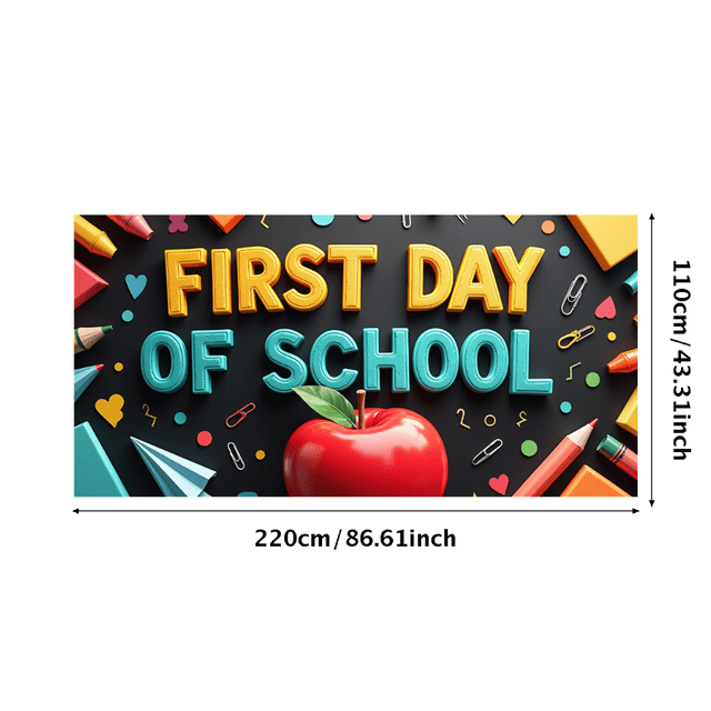 Colorful Backdrop Banner with Apple and School Elements for First Day of School Party Supplies Photography Props Decorations School Events Classroom Decor Back to School Celebrations
