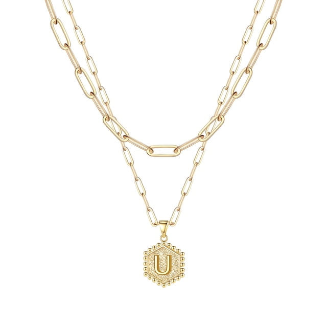 SIfdSeng Collier Hexagone Initial 26 pour Femmes Colliers pour Femmes A Z 26 Alphabet Initial Colliers Dorés pour Femmes Filles