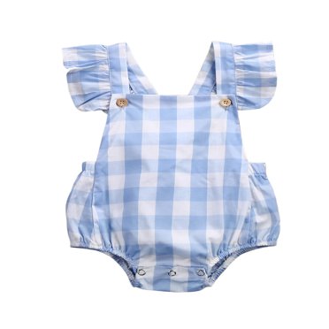 Barboteuse à Carreaux pour Bébés Filles Manches Volantes Combinaison Body Tenues