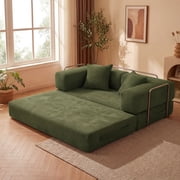 Hcore 65" Convertible Loveseat Sleeper Sofa Bed,Corduroy Folding Floor Mattress Couch,Futon Boneless Sofa Bed for Living Room,Green