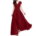 thumbnail image 1 of Ersazi Robe de Travail pour Femmes, Robe à Col en V pour Femmes, Couleur, Manches Courtes, Chiffon, Fermeture à la Taille, Robe de Soirée en Liquidation, Rouge, P, 1 of 7