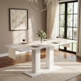thumbnail image 4 of 71" Modern Dining Table For 6-8, White Marble Effect Rectangular Kitchen Table With Dual Pedestal Base,  Thick Tabletop Kitchen Table For Apartment & Home,,White, 4 of 12