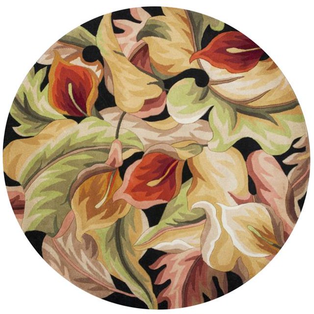 HomeRoots 349722 Tapis Rond en Laine Noir de 5 Pi 6 Po