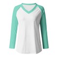 thumbnail image 4 of EQWLJWE Women's Raglan Sleeve Baseball Tee Loose Blouse Patchwork Henley V Neck Baseball Tee Shirt Top Plus Size Fall Clothes Christmas Tops, 4 of 4