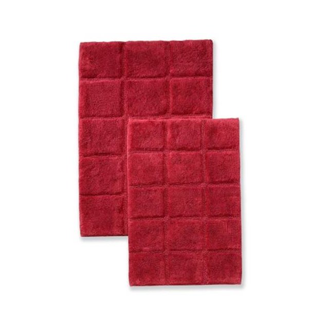 Superior BATHRUG-CH2PC-BG Bath Rug Set Cotton Checkers - Burgundy, 2 Pieces
