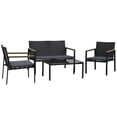 thumbnail image 1 of Outsunny 4 Pieces Wicker Patio Furniture Set with Cushions, Outdoor Rattan PE Rattan Conversation Set, Chairs and Loveseat with PS Board Armrests Decoration, Glass Top Table, Black, 1 of 9
