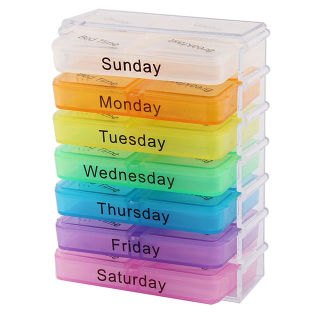 Unique Bargains Household Travel Detachable Medication Reminder Daily Am PM Weekly Pill Organizer Box Case
