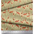 thumbnail image 3 of Soimoi Beige Cotton Poplin Fabric Cedar Tree & Fox Animal Printed Fabric 1 Yard 42 Inch Wide, 3 of 5