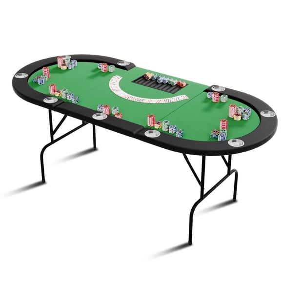 84-Inch Oval Poker Table for 10 Players,9 Stainless Steel Cup Holders,Collapsible Metal Legs,Water-Resistant Cushioned Rail,Blackjack Casino Game Leisure Table for Home, Parties, Club