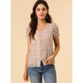 thumbnail image 2 of Unique Bargains Blouse Florale pour Femmes V Cou Détendre Hauts à Manches Courtes, 2 of 6