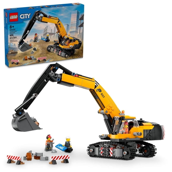 LEGO City Yellow Construction Excavator Toy Digger for Boys and Girls, Holiday or Birthday Gift for 8 Year Olds, Construction Toy, Driver, Worker and Architect Minifigures for Fun Pretend Play, 60420