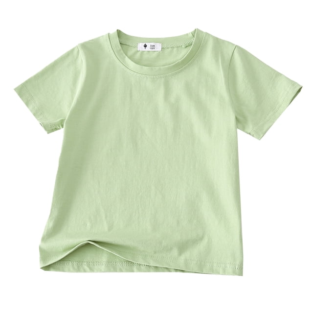 PMVFHDE T-Shirt à Manches Courtes d'Été Uni pour Enfants à Col Rond - Haut Léger, Respirant et Doux Vert Pâle, 4-5 Ans