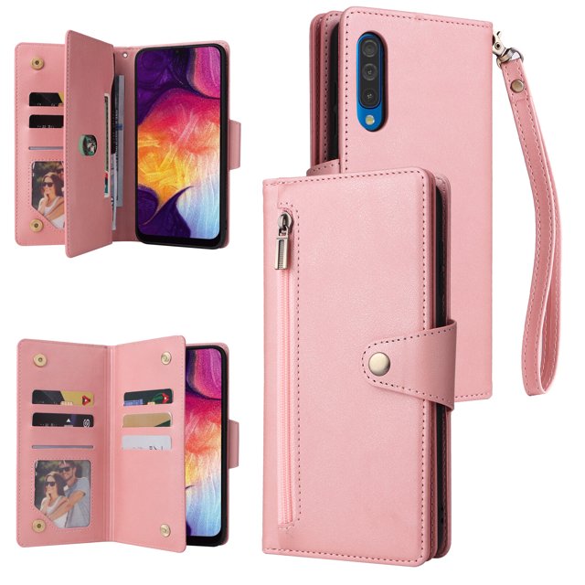 Case for Samsung Galaxy A50 Magnetic Leather Zipper Wallet Cover Card Holder