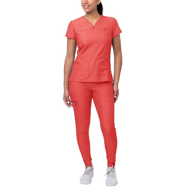 Adar Women's Sweetheart V-Neck Scrub Set, Heather Apple, XL