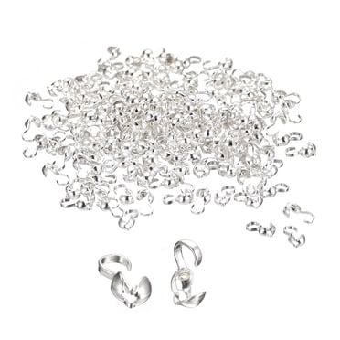 Unique Bargains 400Pcs Open Bead Tips Knot Covers, Metal Clamshell Crimp Fold-Over Calotte Ends Caps (4mm/0.16 Inch Cup, Silver White)
