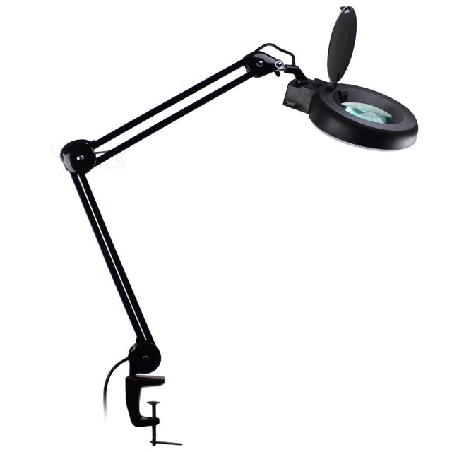 Quality Optics Professional Series Illuminated Workstation Swing Arm Magnifier Black 8LED Diopter