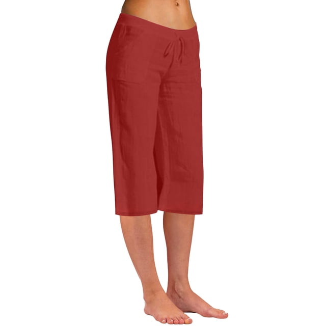 Timegard Plus Size Cotton Linen Drawstring Capri Pants for Women, 4X-Large