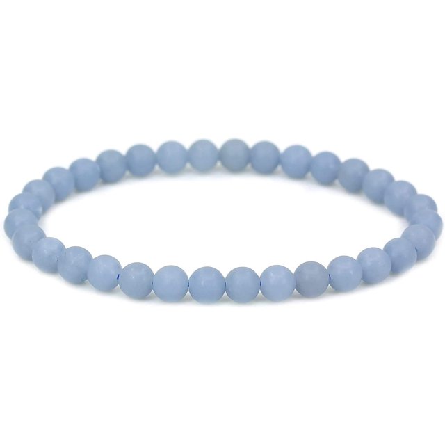 Bracelet Extensible Unisexe en Perles Rondes 6 mm en Pierre Précieuse d'Angélite Mate Naturelle 7 Pouces