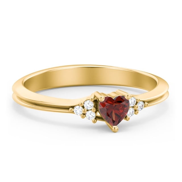 Birthstone Heart Ring with Shoulder Accents - Garnet (January)