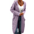 thumbnail image 1 of Women Hooded Open Front Cardigan Cable Knit Sweaters Solid Chunky Long Sweater Coats with Pockets, 1 of 5