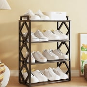 4 Tier Shoe Rack Organizer for Entryway | Stackable Shoe Storage Shelf for Closet, Bedroom | Plastic Shoe Stand Holds Men Women Kids Sneakers, Boots, Sandals | Narrow Space-Saving Shoe Rack