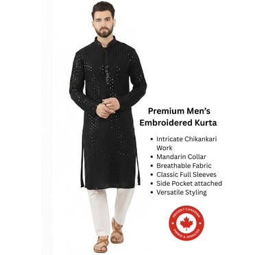 DWEEP SARA Kurta pour Homme Noir en Rayonne Premium avec Sequins Resham, m