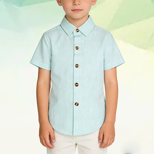 LIJCC Kids' Short-Sleeve Button-Down Shirt: Striped Pattern, Collared Design, Durable Fabric & Reinforced Buttons – Perfect for Daily & Semi-Casual Wear