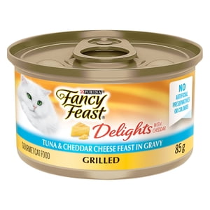 Fancy Feast Delights Grilled Thon & Cheddar Cheese à Gravy, aliments pour chats mouillés 85g
