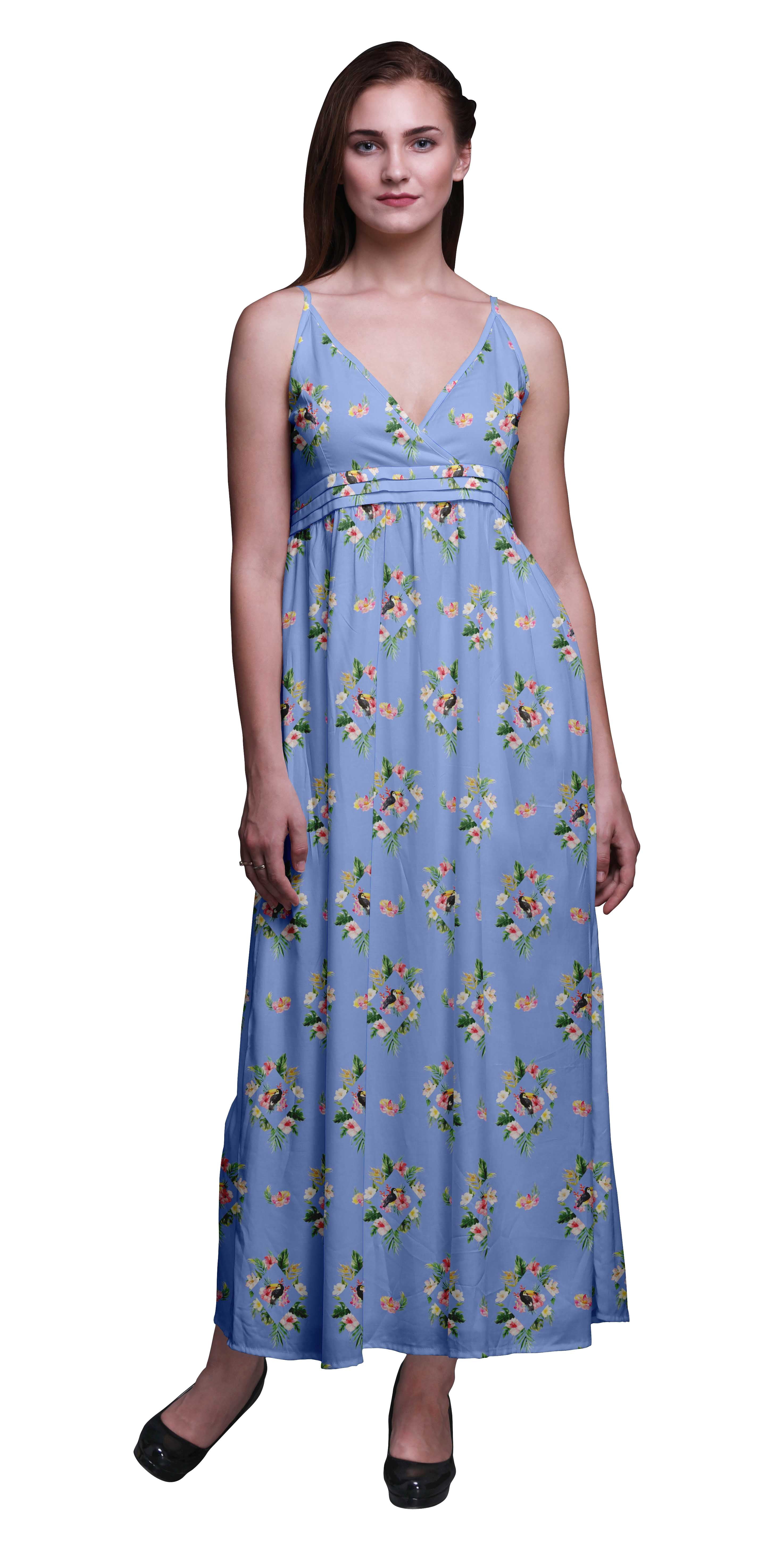 Bimba Robe Longue Maxi à Bretelles Spaghetti Ajustables à Imprimé Floral pour l'Été et la Plage - Grand