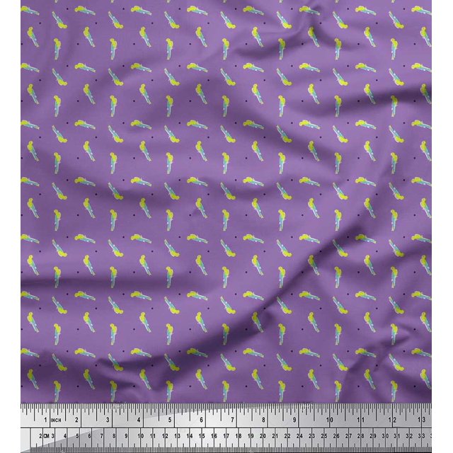 Soimoi Rayon Fabric Dot & Parrot Bird Printed Fabric 1 Yard 42 Inch Wide